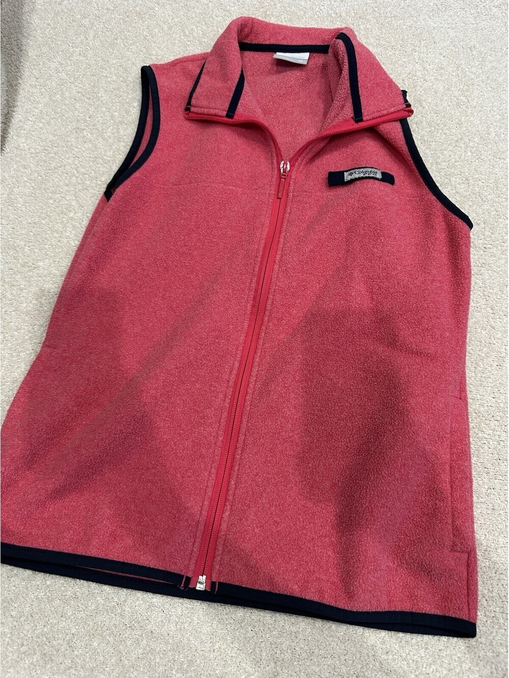Columbia PFG Boys XS Red Solid Fleece Full Zip Vest Sleeveless Outdoor